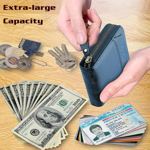 Vista 57 de Admetus - Cartera de piel auténtica para hombre con cremallera, plegable