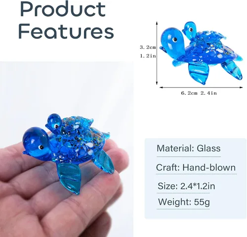 Vista 2 de HDCRYSTALGIFTS Figuras de tortuga marina de vidrio soplado de 2.5 pulgadas, regalo para mujeres, colección de animales marinos de vidrio hecho a