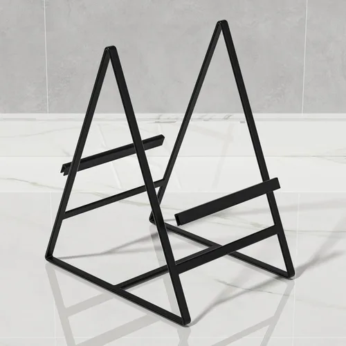 Vista 7 de Paquete de 2 soportes triangulares para platos grandes, verticales, estantes de secado de platos, organizadores de platos de metal, soportes
