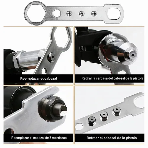 Vista 7 de Adaptador de pistolas de remache eléctricas, juego de cabeza de pistolas remachadoras inalámbricas, herramienta de taladro de alta dureza, accesorio