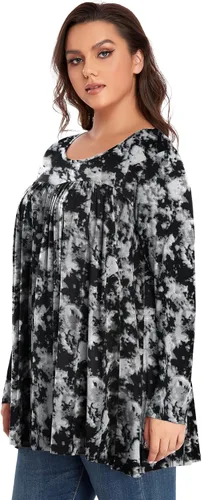 Vista 3 de OVERWORETY Camiseta tipo túnica de manga larga para mujer, plisada, casual, para otoño, para usar con leggings
