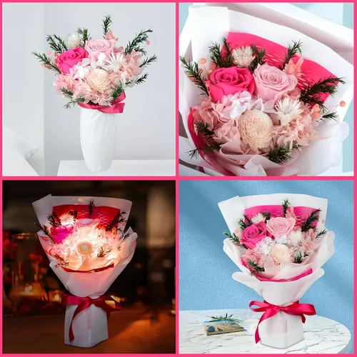Vista 7 de Ramo de flores preservadas, flores para entrega, regalo para ella, novia, mamá en Navidad, día de San Valentín, día de la madre, aniversario
