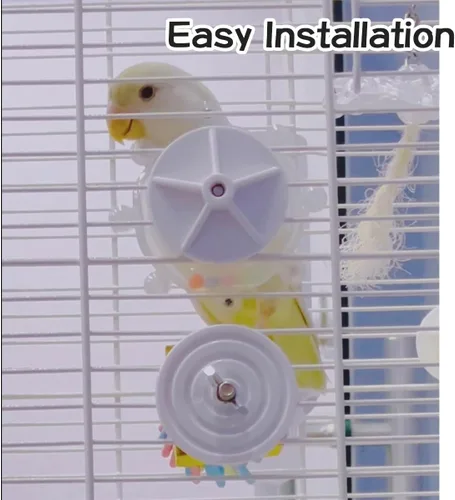 Vista 4 de MANON ROSA Juguetes para pájaros para loros, juguete masticable con rueda giratoria de plástico, jaula de rompecabezas de enriquecimiento para 01