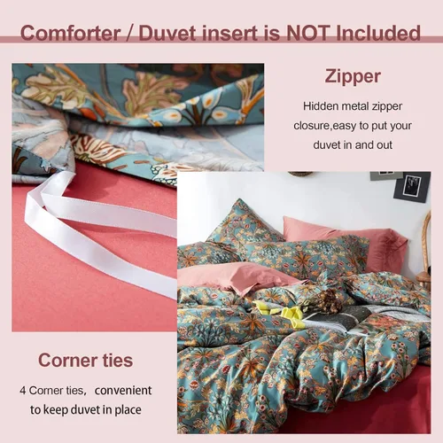 Vista 4 de EAVD Funda de Edredón Floral de Estilo Vintage Individual Suave 100% Algodón Juego de Ropa de Cama con Flores para Niñas Mujeres Reversible Elegante