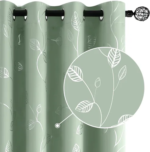 Vista 61 de BUHUA Cortinas pequeñas para ventana de 36 pulgadas de largo, 2 paneles, cortinas opacas con elegantes ramas de árbol plateadas, cortinas de bloqueo