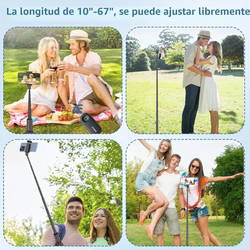 Vista 6 de ORMOS Trípode para selfie, extensible de 67 pulgadas, aleación de aluminio y silicona, compatible con todos los teléfonos celulares, soporte