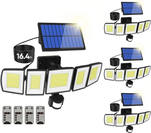 Vista 17 de MDCMDCM Luces solares de movimiento para exteriores, con cable de 16.4 pies, luces LED de seguridad de 3000 lm para exteriores del atardecer al