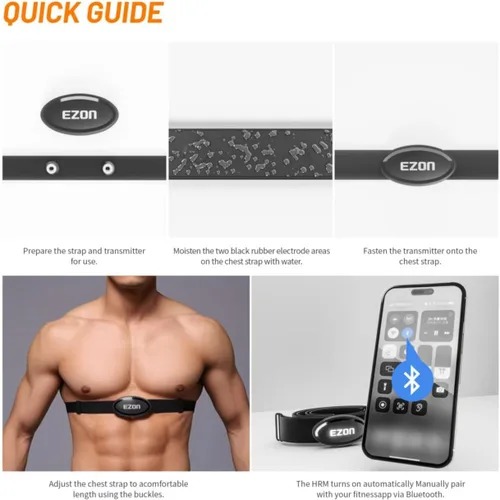 Vista 9 de EZON Heart Rate Monitor Chest Strap, Bluetooth 5.1 & ANT+ Sensor, 3ATM Waterproof, Compatible with Garmin, Wahoo, Polar, Strava for Running