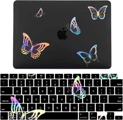 Vista 11 de IVY Funda para MacBook Old Air 13 2010-2017 Modelo A1369 A1466 Carcasa rígida para portátil [Flash Negro Transparente] [Cubierta de teclado] - LT11