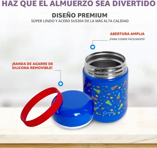 Vista 2 de Termo para comida caliente, tarro de boca ancha aislado de acero inoxidable para el almuerzo, recipiente de sopa para niños, preescolar, a prueba