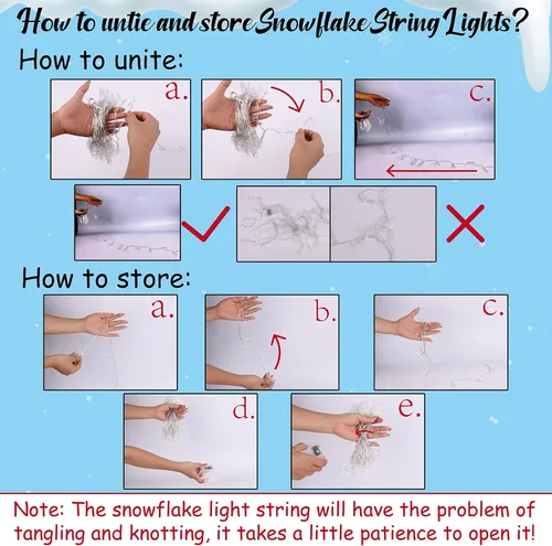Vista 9 de 2 piezas de 100 luces LED de copo de nieve para colgar decoraciones, Decoración iluminada de invierno para vacaciones, Navidad, suministros