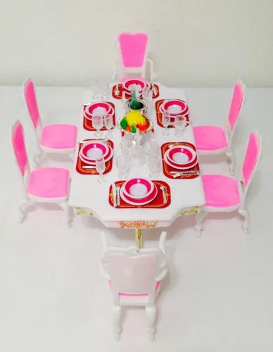 Vista 2 de Juego de muebles grandes de comedor de Barbie del tamaño de casa de muñecas.