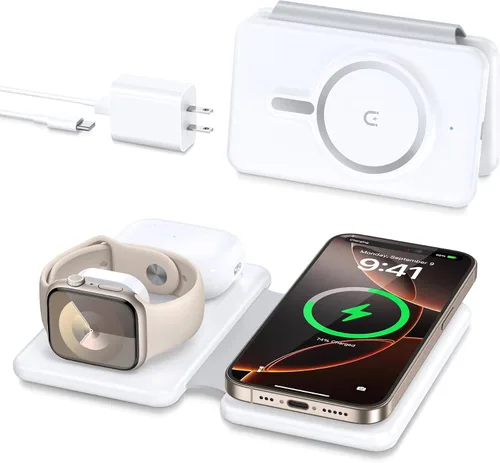 Vista 9 de Cargador inalámbrico para iPhone - Estación de carga 3 en 1 para dispositivos Apple para iPhone 17, 16, 15, 14, 13, 12 Pro Max Plus, almohadilla