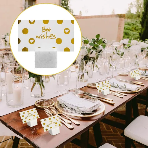 Vista 7 de AceOrbit 12 soportes para tarjetas de visita de mármol blanco, elegantes soportes de números de mesa, letreros pequeños para bodas, recepciones