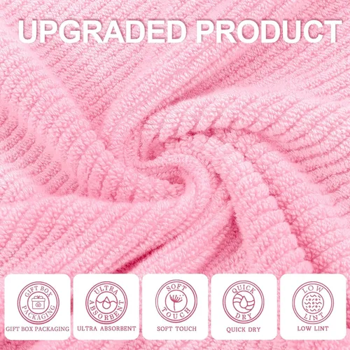 Vista 2 de VOOVA & MOVAS Toallas rosas para baño, 100% algodón, de secado rápido, gruesas, ligeras, juego de 3 toallas, 1 baño grande de 30 x 56 pulgadas, 1