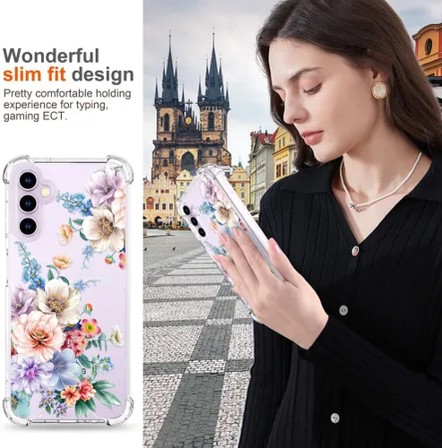 Vista 7 de Hungo Funda compatible con Samsung Galaxy S23 con diseño floral y bonito diseño transparente, femenino para mujeres y niñas, con hermoso clavel
