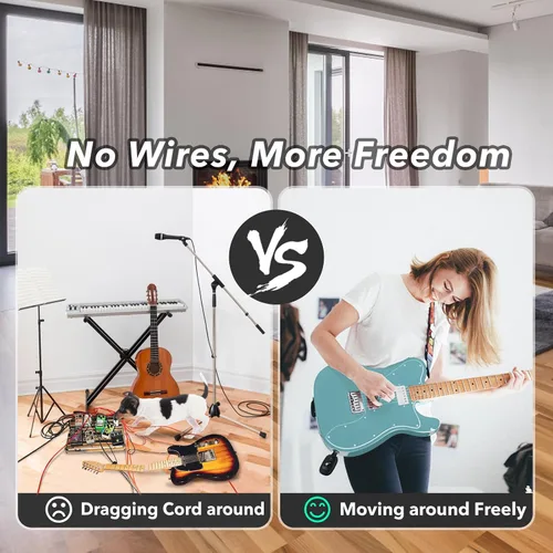 Vista 7 de Sistema de guitarra inalámbrico A8 UHF, 2 modos, batería recargable de litio, rango de 100 pies, Plug & Play para guitarra, bajo, violín, teclado