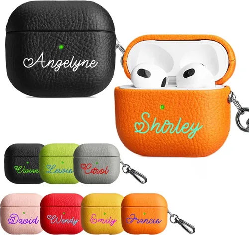Vista 12 de Funda personalizada con nombre para AirPods Pro, añade tus propias iniciales personalizadas, monograma, funda de lujo de cuero vegano para Air Pods