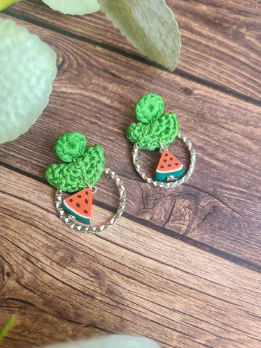 Vista 6 de Aretes de sandía para mujer, lindos aretes de verano, aretes de declaración verde fruta, primavera