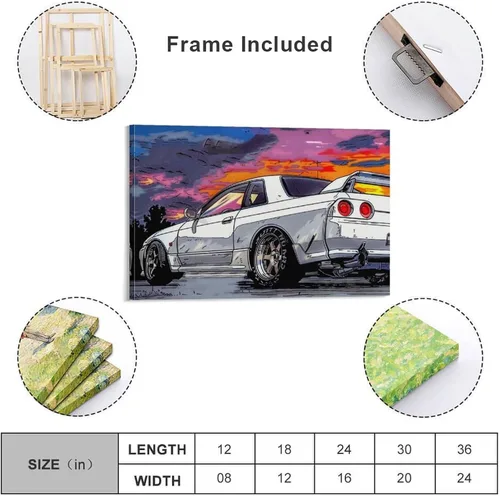Vista 2 de R32 Jdm - Carteles de automóvil deportivo de dibujos animados japoneses Jdm para dormitorio, decoración de pared de automóvil para decoración