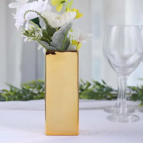 Vista 15 de Efavormart.com Maceta de cerámica chapada en oro brillante de 6" con escultura de letra B, florero para plantas de brotes, pieza central de mesa