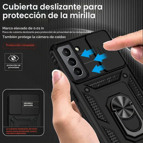 Vista 4 de Funda para Samsung Galaxy S21 con cubierta para lente de cámara, protector de pantalla HD, doble capa de grado militar, probada contra caídas