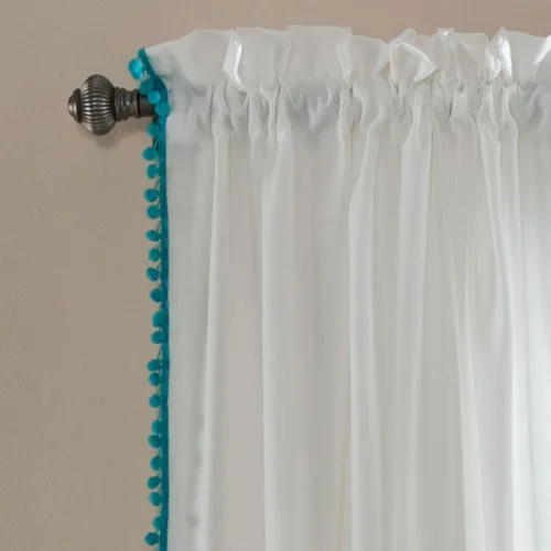 Vista 2 de Triangle Home Fashions - Panel de cortinas para vidrio con pompón para decoración de lujo
