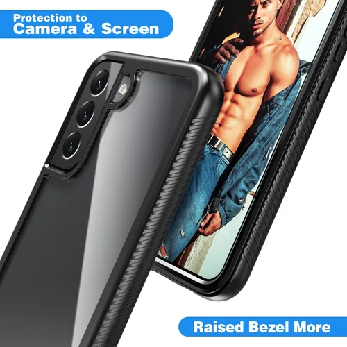 Vista 4 de IDweel Funda para Galaxy S22 Plus con protector de pantalla de vidrio templado, híbrida 2 en 1, a prueba de golpes, ajuste delgado, transparente