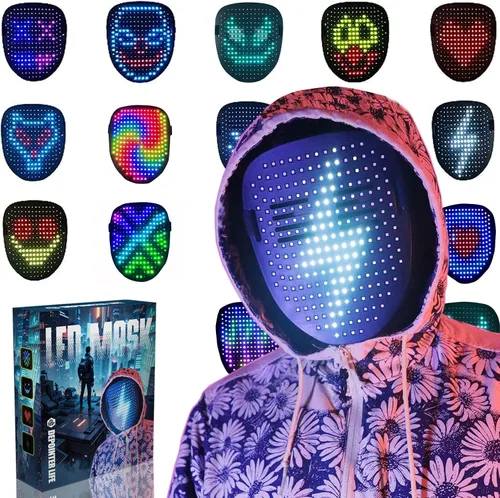 Vista 8 de Depointer Life Máscara LED con detección de gestos, máscara transformadora unisex con luz LED para disfraz, cosplay, fiesta, mascarada