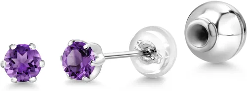 Vista 7 de Gem Stone King Pure PT950 Platinum 950 Six Prong 3.5MM Round Gemstone Birthstone Stud Earrings For Women Men