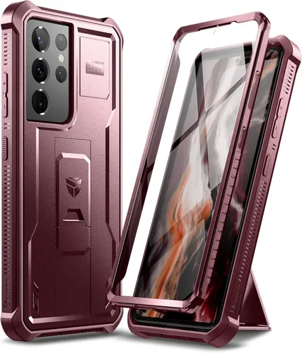 Vista 12 de Dexnor Funda para Samsung Galaxy S21 Ultra, [Protector de pantalla y soporte integrados] Protección de grado militar resistente a prueba de golpes