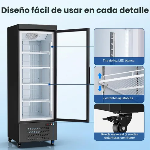 Vista 7 de BODEGA COOLER - Congelador comercial vertical, 1 puerta de pie con puerta de cristal, gran capacidad de 18 pies cúbicos, rango de temperatura de -15