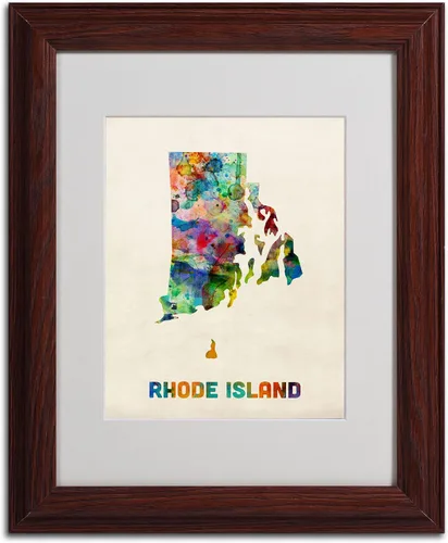 Vista 2 de Trademark Fine Art Mapa de Rhode Island - Arte enmarcado enmarcada de Michael Tompsett en marco de madera, 11 x 14 pulgadas