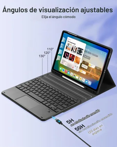 Vista 7 de EAMPANG Funda con teclado Trackpad Mouse para Samsung Galaxy Tab S10+ Plus/S9 FE+ Plus/S9+ Plus/S8+ Plus/S7 FE/S7+ Plus 12.4 pulgadas, Smart