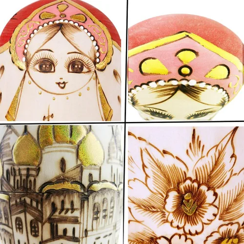 Vista 5 de Winterworm Lindas muñecas de madera hechas a mano tradicionales rusas en Moscú Kremlin muñecas de anidación rusas tradicionales Matryoshka Set de 10