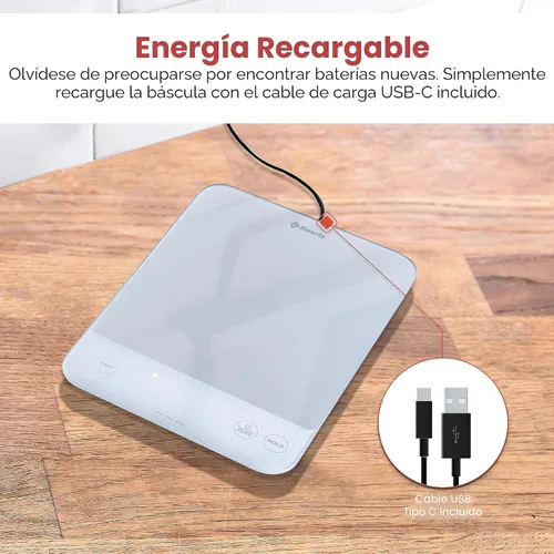 Vista 3 de Etekcity - Báscula de cocina digital de 22 lb, pesa gramos y onzas - Herramienta recargable e impermeable para pérdida de peso, cocina, repostería