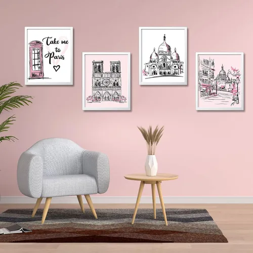 Vista 6 de Pajean 9 piezas de decoración de París para dormitorio, baño, arte de pared rosa de París, Torre Eiffel, impresiones artísticas románticas