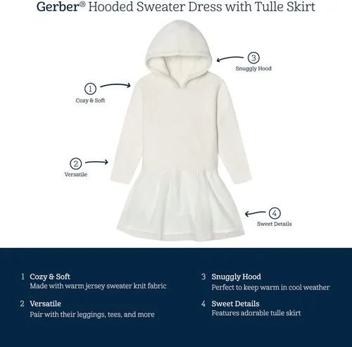 Vista 5 de Gerber Vestido tipo suéter para bebés y niñas pequeñas con falda de tul