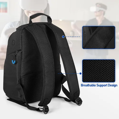 Vista 5 de Bolsa de transporte de almacenamiento compatible con Oculus Meta Quest 2/Quest 3/Quest 3S/Quest Pro/VR Elite correa y controlador, mochila de viaje