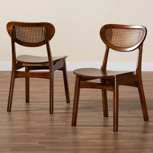 Vista 9 de Baxton Studio Hesper - Juego de 2 sillas de comedor, color marrón nogal/marrón claro