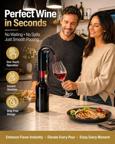 Vista 2 de Aireador de vino eléctrico, juego de regalo de dispensador de bomba de decantador de vino, vertedor de aireador de vino automático. Bomba