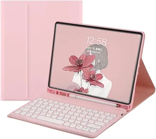 Vista 15 de Funda para teclado Galaxy Tab S6 Lite 2024/2022/2020 con soporte para bolígrafo S, funda magnética desmontable para teclado con teclas redondas
