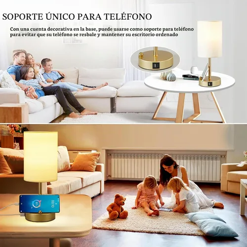 Vista 6 de Lámpara de mesa de control táctil Briever para dormitorio, lámpara de mesita de noche regulable de 3 vías con puertos de carga USB, lámpara