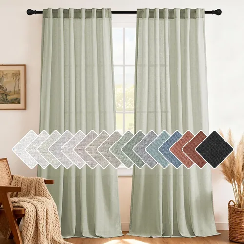 Vista 10 de H.VERSAILTEX Cortinas de lino natural de 63 pulgadas de largo para sala de estar, 2 paneles con trabillas traseras y bolsillo, texturizadas