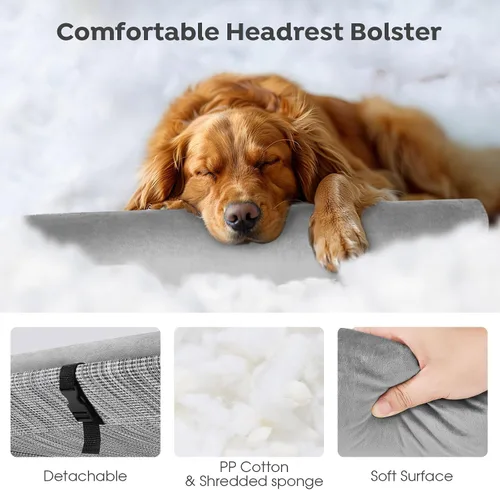 Vista 3 de Veehoo CWC2204BCP - Cama elevada grande para perro, cama hamaca elevada para perro con reposacabezas extraíble de un lado, malla Teslin lavable