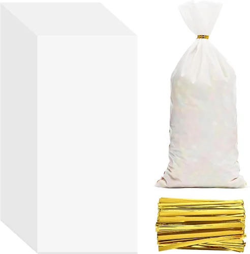 Vista 17 de Lecpeting 100 bolsas de celofán, bolsas de plástico para dulces con lazos giratorios para envoltura de regalo, cumpleaños, boda, baby shower