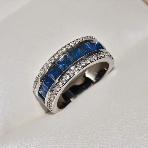Vista 3 de AZQ TZ.1 - Anillo de compromiso de boda de compromiso de eternidad para mujer, chapado en oro de 18 quilates, con circonita cúbica, clásico