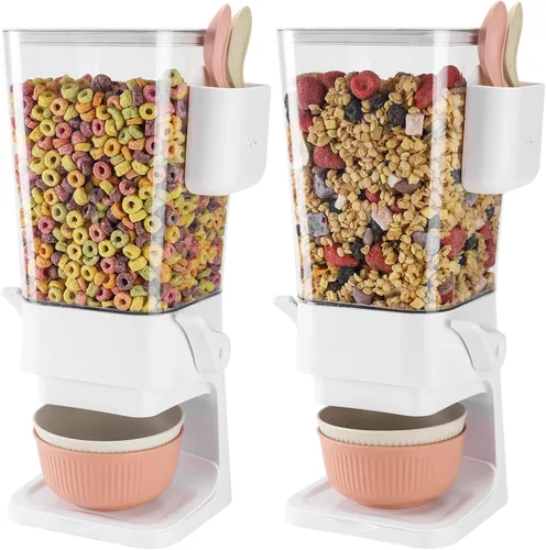 Vista 7 de Osacoe Dispensador de cereales para encimera, color negro, paquete de 2 con cuencos, cucharas, caja de cubiertos, dispensador de alimentos secos