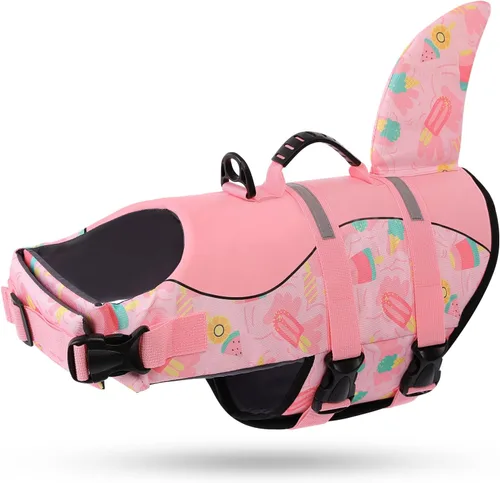Vista 29 de Queenmore Chaleco Salvavidas para Perros Tiburón, Chaleco de Natación de Alta Flotabilidad, Chalecos Salvavidas para Perros Ajustables y Fáciles