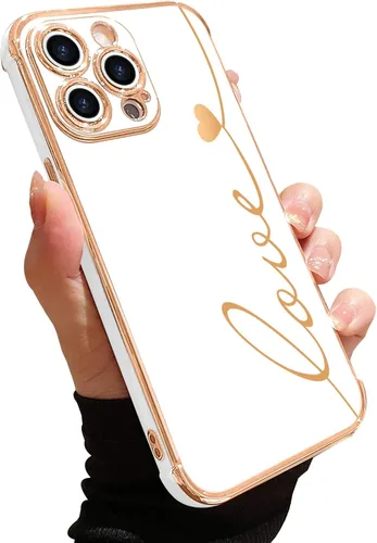 Vista 10 de LAPOPNUT Funda compatible con iPhone 13 Pro, bonito diseño de corazón de amor para mujeres y niñas, parachoques chapado de lujo con cubierta